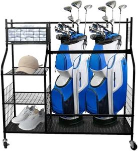 Aozora Golf Bag Organizer Stand Rack with Caster Wheels Fit 2 Golf Bags and Other Golfing Equipment and Accessories (Matte Black)