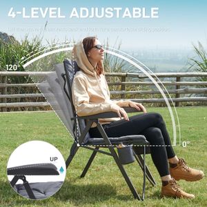 EVER ADVANCED Luxury Camping Chairs Set – Heavy Duty, High Back, Padded, Adjustable Recliner, Grey