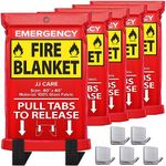 JJ Home Goods Fire Blanket for Home 40"x40" (Pack of 5) + 5 Hooks, Fire Suppression Blanket, Emergency Fire Blanket for People, Fire Blanket Kitchen, Emergency Use - White