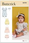 Butterick Babies' Headband, Bloomers, Rompers, and Dress Sewing Pattern Kit, Design Code B6950, Sizes XS-S-M-L, Multicolor