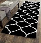 STONEMUNK® Fluffy Super Ultra Soft Handmade Shaggy Carpet for Living Room, Bedroom, Hotel, Hall, Guest Room, Bedside Runner Kitchen Runner - (Black - Mandir, 2x3 Feet)