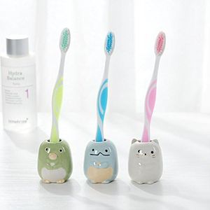 Jaswass Set of 4 Mini Toothbrush Holder Cute Ceramic Tooth Brush Stand Small Bathroom Storage Organizer