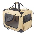 UnderDog Foldable Fabric Dog Crate with Fleece Luxury Pet Crates & Carriers Soft Side Pet Travel Crate with Removable Mat & Storage Bags, Breathable Mesh (Beige, 70cm)