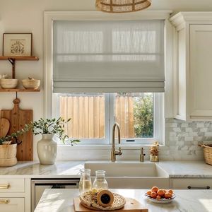 TWOPAGES Cordless Roman Shade Linen Textured Cotton Roman Blind for Windows, Custom Made Room Darkening Blackout Roman Window Shade Washable Fabric, Hardware Included, Beige, 1 Piece