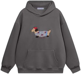 Aelfric Eden Cartoon Dog Hoodie Couple Hooded Sweatshirt Long Sleeve Pullover Oversized Hoodies 2026 Outfits Dark Grey X-Small