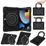 for iPad 9th/8th/7th Generation Case 10.2 Inch, with 360° Rotating Stand & Built-in Screen Protector & Shoulder Strap and Pencil Holder for iPad 9th/8th/7th Generation,Black