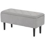 HOMCOM 15" Modern Ottoman with Storage and Wooden Legs, 47L Storage Ottoman with Lamb's Wool Upholstery, for Living Room, Bedroom, Grey