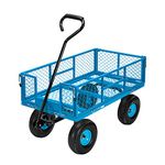 VIVOHOME Heavy Duty 880 Lbs Capacity Mesh Steel Garden Cart Folding Utility Wagon with Removable Sides and 4.10/3.50-4 inch Wheels(Blue)