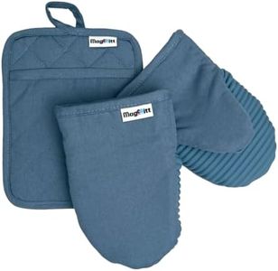 MagMitt Magnetic Oven Mitts and Pot Holder Set, 3 Piece Silicone Oven Mitts Heat Resistant to 500F, Hot Pad with Magnetic Storage, Premium Cotton, Non-Slip Kitchen Mitts & Oven Gloves, (Blue Steel)