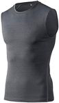 TopTie Men's Sleeveless Compression Shirt, Sports Base Layer Tank Top, Athletic Workout Shirt-Grey-XL