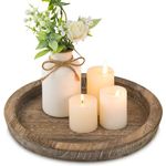 Hanobe Wooden Candle Holder Tray: Round Decorative Candle Plate Farmhouse Table Centerpiece Rustic Wood Tealight Pillar Trays for Christmas Wedding Halloween Home Decor