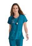 BARCO Grey's Anatomy Scrubs - Cora Scrub Top for Women, Crossover V-Neck, Fitted Back Super-Soft Women's Scrub Top, Bahama, L