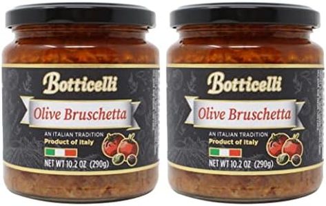Olive Bruschetta by Botticelli, 10.2oz Jars (Pack of 2) - Premium Italian Appetizer - Gluten-Free - Green & Black Olives, Onions, Sundried Tomatoes, and Olive Oil