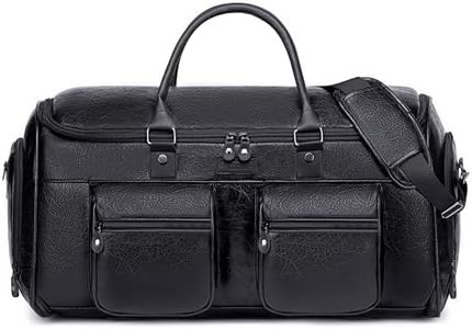 Vessgra Garment Duffle Bag for Travel, Convertible Garment Bag for Men Women, Leather Garment Bag Travel Carry On, 2 in 1 Hanging Suit Bags with Shoe Pouch, Detachable Shoulder Strap (Black)