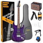Leo Jaymz 39 Inch Full Size Electric Guitar Kit Electric Guitar Beginner Kits - Amplifier, Tuner, Gig bag (Violet Ocean 5W)