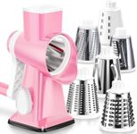 KEOUKE Rotary Cheese Grater Pro 6 in 1 - Shredder Crinkle Slicer Grinder Ice Shaver, Stable Suction, Time-saving Easy Use & Clean, Safe Morden Kitchen Tool for Cheese, Vegetable, Nuts, Chocolate
