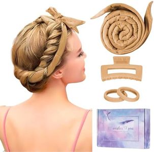 Heatless 60" Extra Long Soft Hair Curlers to Sleep In, No Heat Curling Headband Hair Rollers (Khaki)