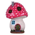 TERESA'S Collections Mushroom Garden Statues Pink Fairy House Solar Outdoor Light for Outdoor Decor, Resin Garden Gifts for Mom Mother Day Housewarming Patio Porch Lawn Ornaments for Yard Decor, 7.5"