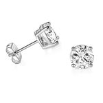 Solid 14k White Gold Solitaire Round Cubic Zirconia CZ Stud Earrings with 14kt Gold Butterfly Push Backings, White Gold, Cubic Zirconia