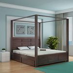 WOODLAB Furniture Sheesham Wood King Size Poster Bed with 4 Drawers Storage for Bedroom Home Wooden Double Beds Furniture for Guest & Living Room - (Walnut Finish)