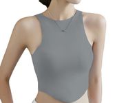 Luella Camisole for Women and Girls with Seamless Stretch Fabric | Built in Bra | Tank Top |Seamless | Halter Neck Design | Free Size | (This Tank Top Will fit to Sizes from S to L) Gray