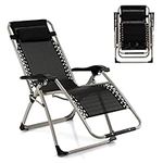 RELAX4LIFE Zero Gravity Chair, Folding Sun Lounge Chair with Adjustable Backrest and Pillow, Outdoor Portable Leisure Deck Chair for Garden Patio Backyard