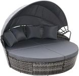 EVRE Bali Mixed Grey 3 Piece Modular Round Rattan Wicker Patio Garden Furniture Daybed Sun Lounger Set with Extendable Canopy and Conversation Seat Cushions with Weatherproof Cover