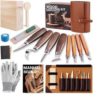 Wood Carving Kit Whittling Kit: Deluxe Wood Carving Tools Set with Leather Case - Wood Carving Knife with Basswood Blocks Woodworking Widdle Gift for Beginners Adults Kids Hobby