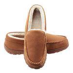 Lulex Moccasins for Men House Slippers Indoor Outdoor Plush Mens Bedroom Shoes with Hard Sole, Beige, 11