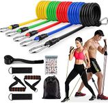 GOCART WITH G LOGO Resistance Bands, Exercise Bands Include 5 Different Levels Exercise Bands, Door Anchor, Foam Handles, Ankle Straps and Carrying Bag for Workout (Multi Color)