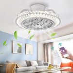 OMGPFR Mute Ceiling Fan with Lights LED Lighting, Luxury Crystal Ceiling Light, Dimmable with Remote Control and App, Modern Invisible Quiet Ceiling Fan Lamp for Living Room Bedroom Light,50cm