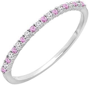 Dazzlingrock Collection Round Pink Sapphire & White Diamond Wedding Stackable Ring for Women in 14K Solid White Gold, Size 7