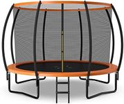 Giantex 8FT Trampoline with Enclosure, ASTM Approved Outdoor Large Trampoline with Ladder, Rustproof Galvanized Steel Frame, Recreational Trampolines for Kids and Adults, Orange