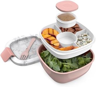 Bentgo® All-in-One Salad Container - Large Salad Bowl, Bento Box Tray, Leak-Proof Sauce Container, Airtight Lid, & Fork for Healthy Adult Lunches; BPA-Free & Dishwasher/Microwave Safe (Blush Marble)