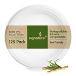 Signature Packaging - Biodegradable Paper Plates - 125 Pack - Medium & Sturdy Disposable Tableware - Round 17cm