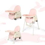 StarAndDaisy Comfort Baby High Chair for feeding with 4 in 1 Multifunctiona for 6 Months to 3 Years Girls & Boys, Hight Adjustable, Detachable Food Tray & One-Hand Adjustable (Pink)