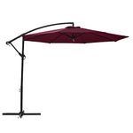 Panana 3M Garden Cantilever Parasol Outdoor Banana Hanging Umbrella 8 Sturdy Ribs with Crank Mechanism Sun Shade Canopy for Poolside, Deck, Patio and Balcony Wine Red