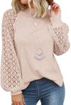 MIHOLL Women’s Long Sleeve Tops Lace Casual Loose Blouses T Shirts, Oatmeal, Large