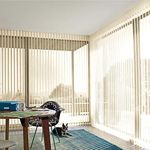 Zshine Motorized Vertical Sheer Shades Light Filtering Freedom Adjusted Rechargeable or Hard-Wired Motor for Living Room Office (Yellow)