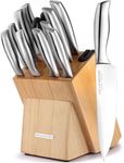 Zulay 12 Piece Stainless Steel Knife Set with Block and Sharpener - Sharp Knife Block Set with Built In Sharpener - Kitchen Knife Set With Block - Rust Proof Knife Set Stainless Steel