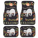 doginthehole Adorable Sloth Animal Floral Print Car Interior Accessories Front Rear Car Floor Mat Universal Automotive Carpet with Anti Slip Rubber Backing 4 Piece