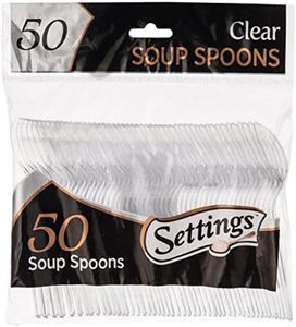 [100 Count] Settings Plastic Clear Soup Spoons, Heavyweight Disposable Cutlery, Great For Home, Office, School, Party, Picnics, Restaurant, Take-out Fast Food, Outdoor Events, Or Every Day Use, 2 Bags