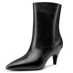 HDEUOLM Womens Mid Kitten Heel Pointed Toe Ankle Boots Short Bootie Slip-on Casual Dress Boots, Black, 12