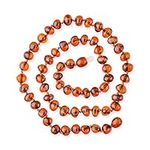 Genuine Baltic Amber Necklace - Polished Beads - Cognac color - Knotted between beads - 36cm long