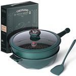 Tiborang 8 in 1 Frying Pans Nonstick with Lid Induction,11 Inch Large Frying Pan,5 Qt Deep Wok Pan with Steamer Basket,Dishwasher&Oven Safe(Green)