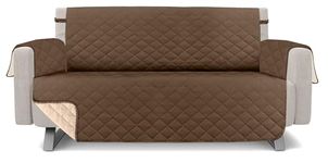 Utopia Bedding Reversible Sofa Couch Cover, Water Resistant Slipcover Furniture Protector with Foam Sticks and Elastic Straps for Kids Dogs Pets (3 Seater, Brown/Beige)