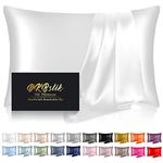 Silk Pillowcase for Hair and Skin, Mulberry Silk Pillow Cases Standard Size, Anti Acne Cooling Sleep Both Sides Natural Silk Satin Pillow Case Covers with Hidden Zipper, Gifts for Women Men, White