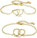 HUASAI Two Interlocking Infinity Circle Heart Bracelet Set Friendship Bracelet Mother's Day Jewelry For Women