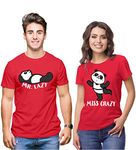 Hangout Hub Hh82 Men's & Women's Round Neck Regular Fit T-Shirt-Mr Lazy Miss Crazy (Red;Men Xl;Women M)-Pack Of 2-Couple T-Shirts