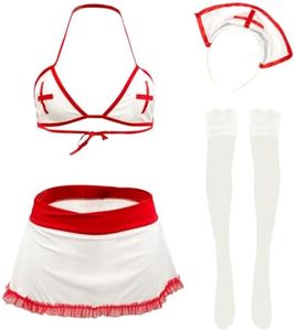 mini kitty Sexy Enfermera Ropa Interior Conjunto de Enfermera Trajes para Mujeres Travieso Cosplay Uniforme Nightwear Vestido con Medias para Halloween Clubwear Valentines Roleplay (Blanco)